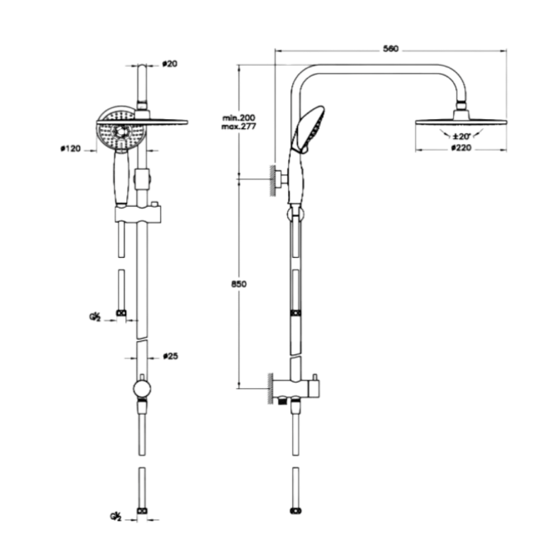 Artema Solid S Batarya Seti + System Rain Tepe Ls25 Duş Seti Krom - Görsel 6